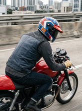 Blaue schwarze Leder weste, Motorrad weste Diamant genäht | Hand gefertigt
