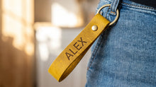 Personalized Leather Keychain 12 x 1.5 cm – Custom Name Engraved Key Strap, Gift for Him or Her