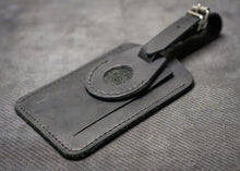 Black Leather Luggage Tags with Airtag case holder