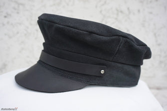 Black Leather Newsboy Hat