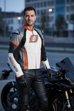 Man wearing Fashion Racing motorcycle leather jacket black white red
