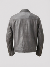 Gray leather jacket on a light gray background