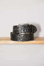 Handcrafted black textured embossed leather belt with silver rectangular buckle – genuine full-grain men’s belt, personalized gift