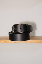 Handcrafted black leather belt with dark gunmetal buckle – genuine full-grain minimalist men’s belt, personalized gift option