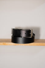 Handcrafted black leather belt with brushed silver square buckle – genuine full-grain men’s belt, personalized artisan gift