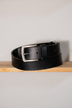 Handcrafted black leather belt with brushed silver buckle – genuine full-grain men’s belt, artisanal design, personalized gift