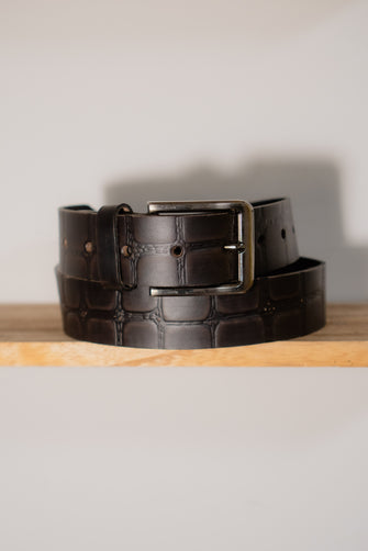 handcrafted croc embossed leather belt, genuine leather belt for men, artisan gift, stylish textured belt