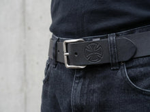 Black Cross Leather Belt for Men – Handmade Full Grain Biker Belt, Box & Gift Message
