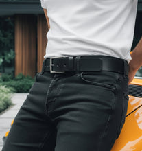 Handcrafted Black Leather Belt – Genuine Full-Grain Men’s Belt with Brushed Silver Buckle