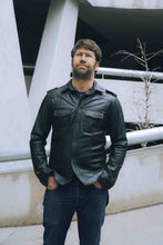 Handmade leather shirt jacket front view