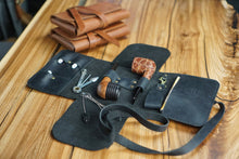 Black Leather roll up pouch for 2 pipes & accessories