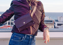 Handmade Burgundy Leather Crossbody Bag for Women, featuring minimalist design, adjustable strap, and bonus leather cardholder for secure card storage. Perfect shoulder bag for everyday use or gift for her.