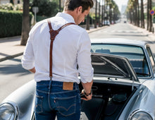 Brown leather suspenders for men, handmade adjustable braces, classic vintage style