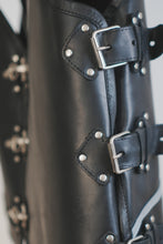 Men’s Black Leather Biker Vest with Buckles – Handmade Motorcycle Club Vest