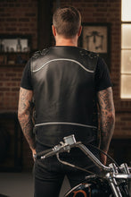 Men’s Black Leather Biker Vest with Buckles – Handmade Motorcycle Club Vest
