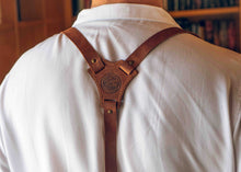 men wearing brown leather suspenders personalized