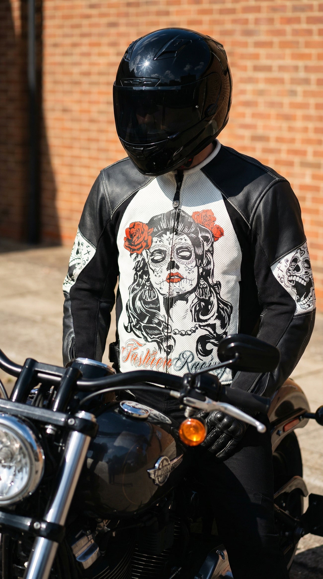 Santa Muerte Men’s Leather Motorcycle Jacket
