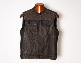 Diamond Stitch Brown Leather Vest 
