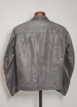 FashionRacing men's grey cafe racer leather motorcycle jacket back view