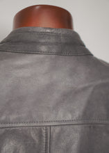 FashionRacing grey cafe racer leather motorcycle jacket back collar detail