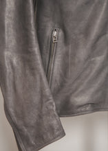 FashionRacing grey cafe racer leather motorcycle jacket side pocket zipper detail