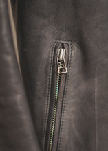 FashionRacing grey cafe racer leather motorcycle jacket metal zipper close up