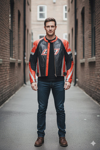 Men’s Motorcycle Sport Leather Jacket – Black & Red Cowhide by Fashion Racing