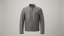 Graue Herren-Lederjacke im Café-Racer-Stil – Motorradjacke mit Wattierung, Echtleder, Größe M | Fashion Racing