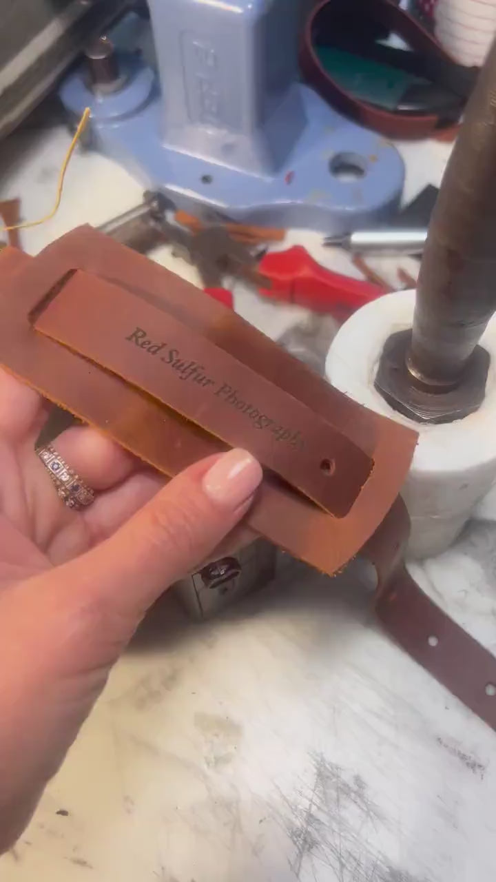 Handmade brown leather camera wrist strap, personalized camera accessory for photographers