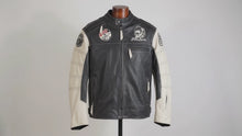 Black & White Cafe Racer Leather Jacket with Patches, Size 50 (M)