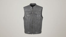 Gray Leather Motorcycle Vest — Diamond Quilted Biker Waistcoat