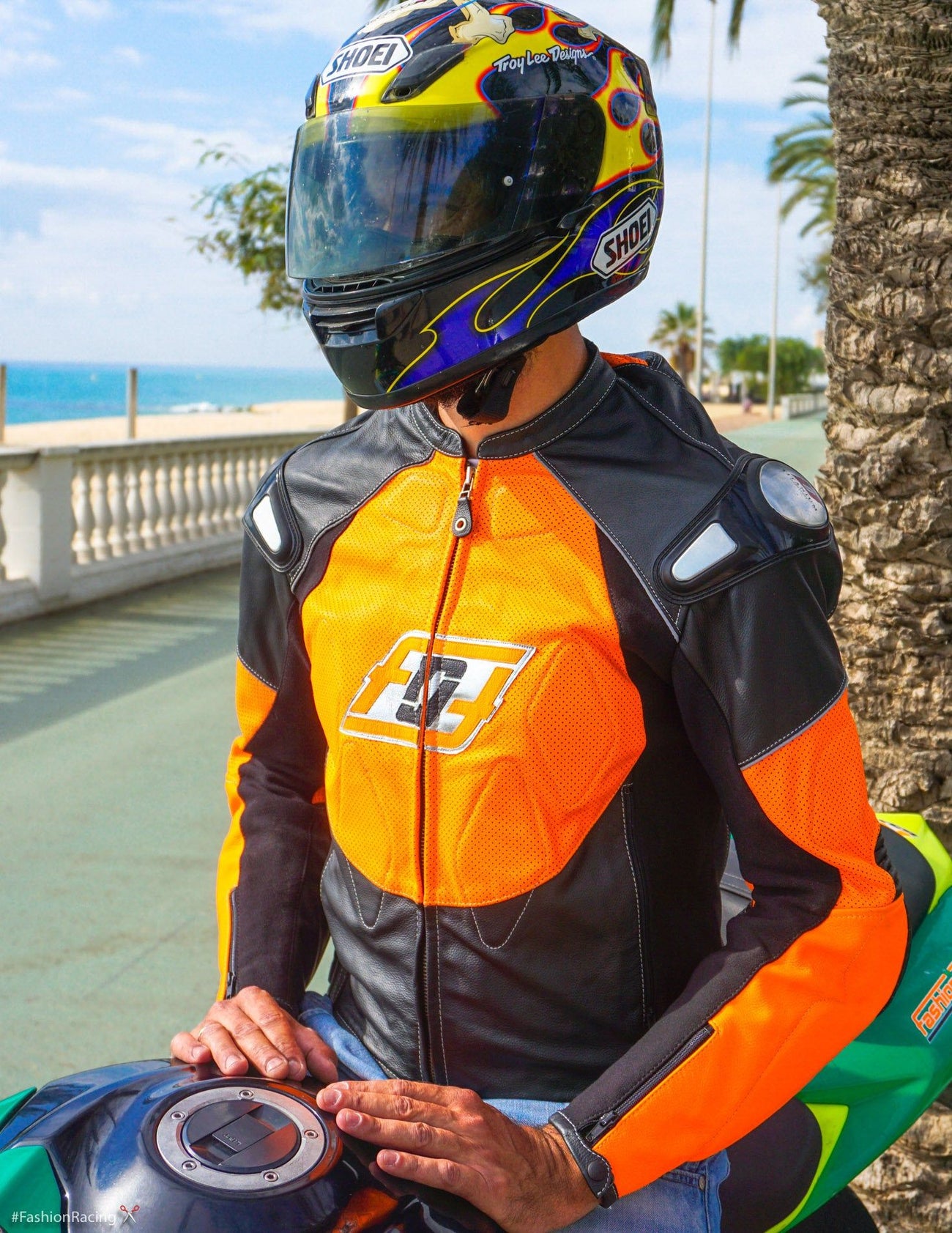 Orange leather biker jacket cheap