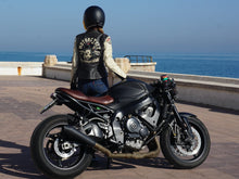 Chaqueta de moto de cuero para mujer | Parches Cafe Racer | Personalizado