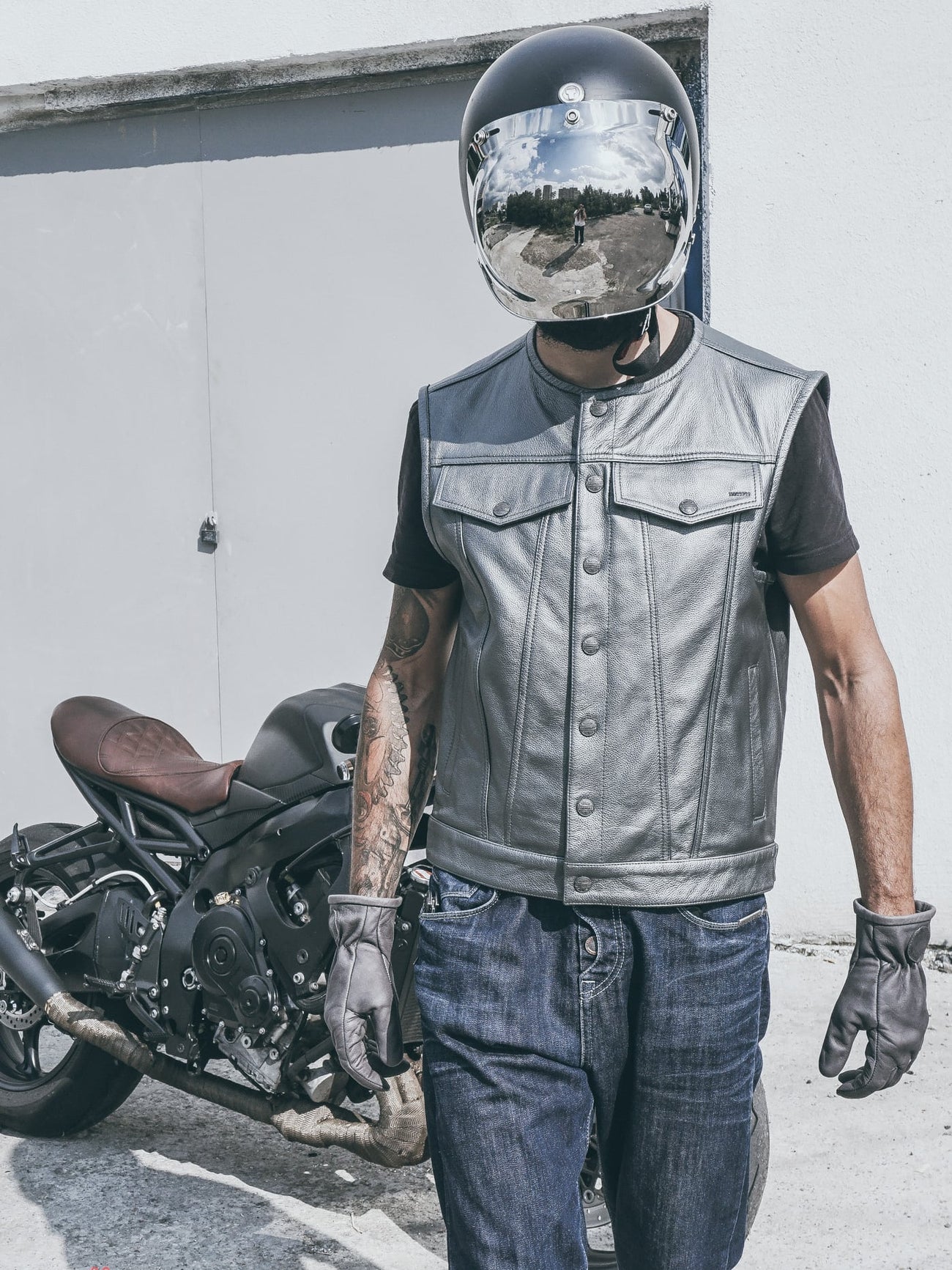 Grey leather vest sales