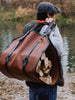 Leather Firewood Log Carrier, Handmade leather gift by Fashion Racing