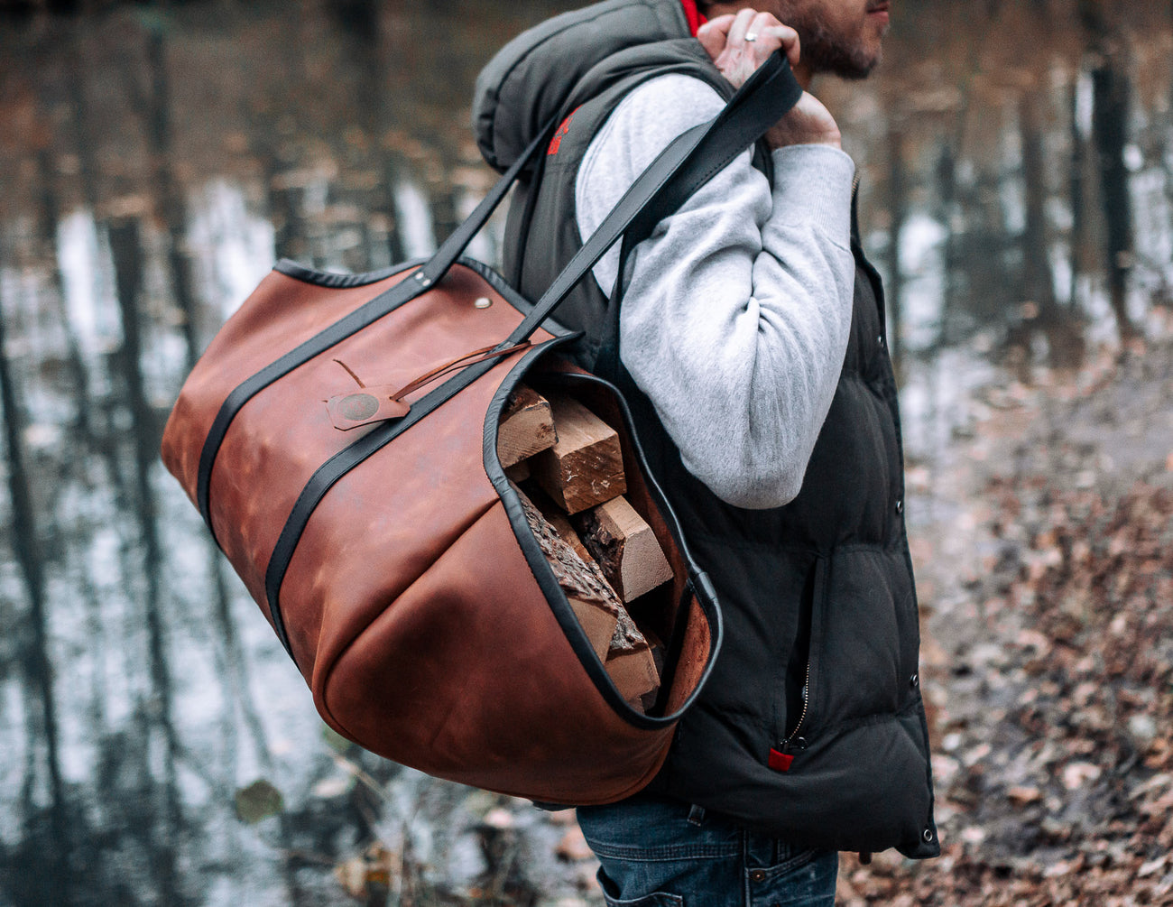 Leather firewood carrier sale