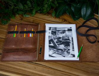 Leather Paint Brush Roll, Refillable leather sketchbook