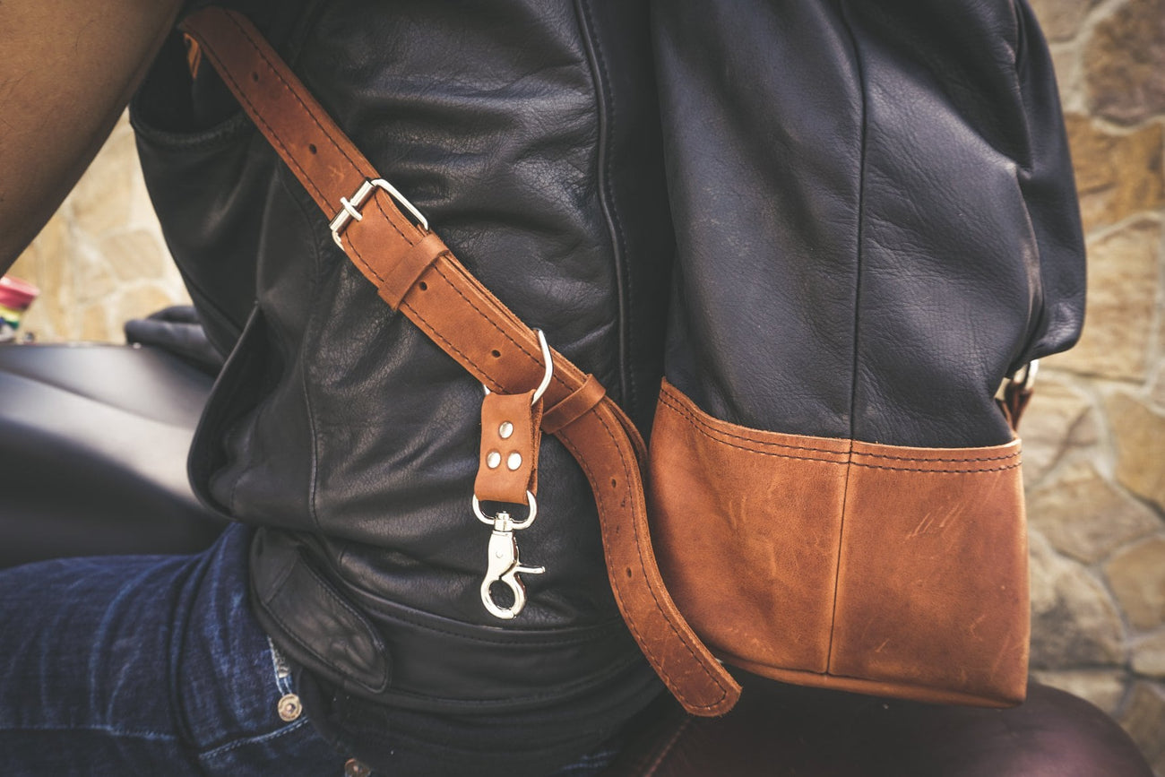 Motorcycle leather backpack | Custom leather rucksack