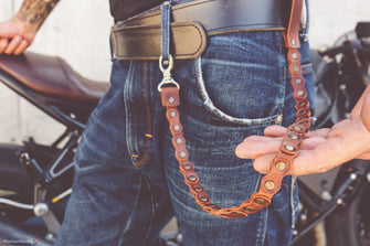 Leather Bike Chain Keychain, Brown key holder