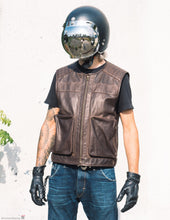 Motorcycle Perforated Leather Vest, Brown
