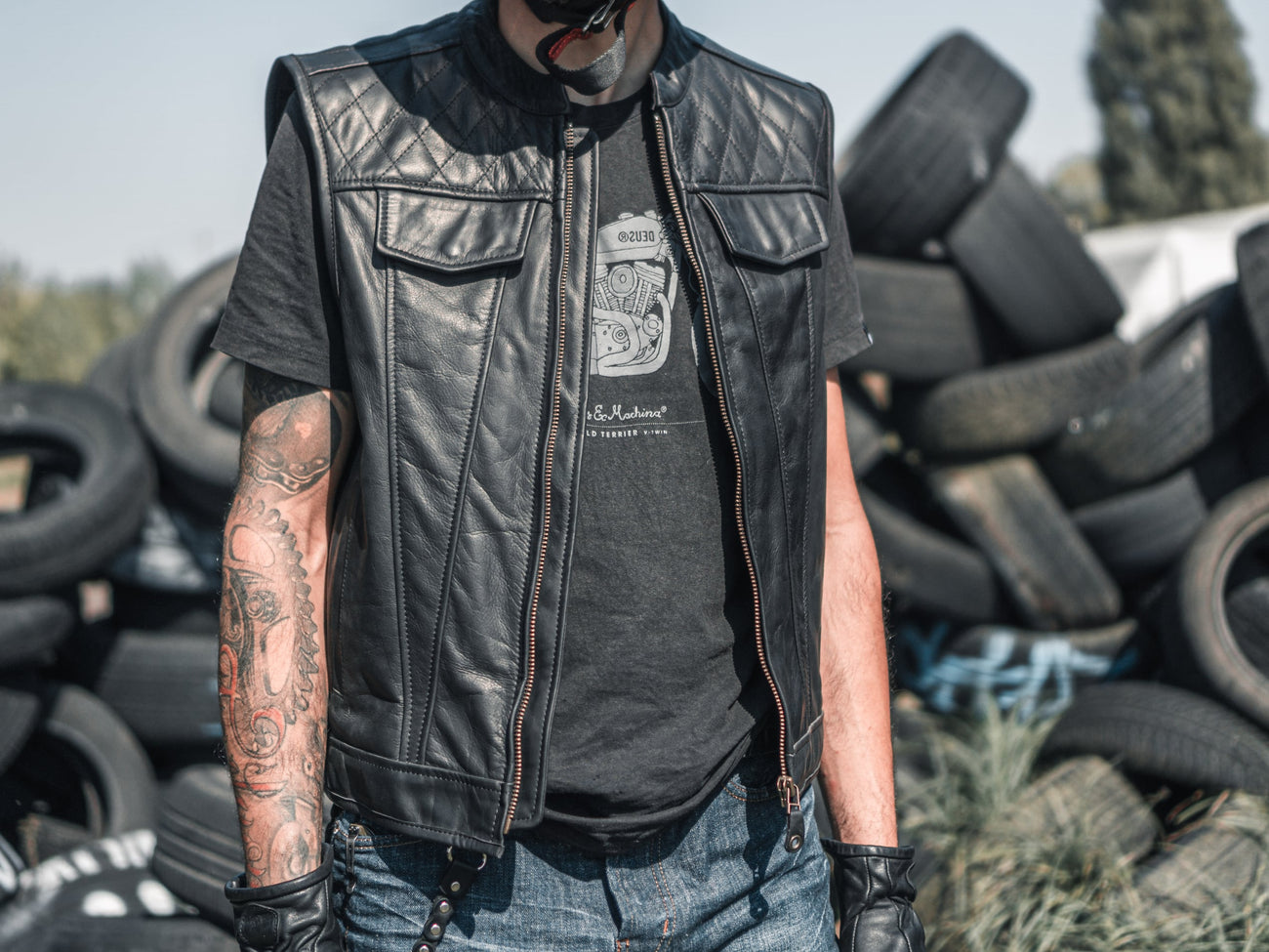 Gilet Moto Custom in Pelle PXT STAR Nero Vendita Online