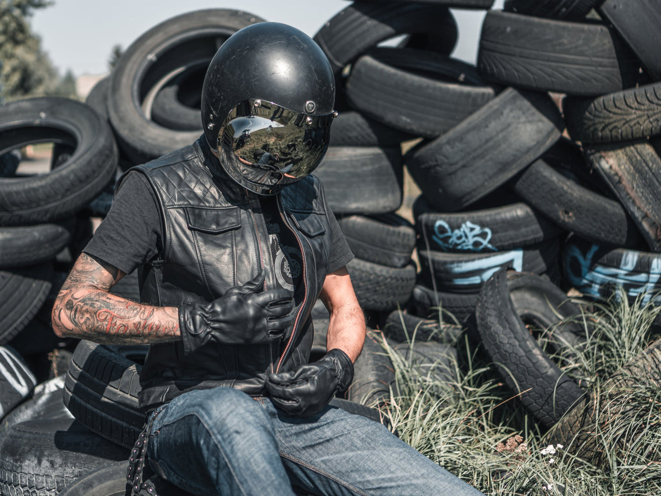 Gilet In Pelle Intrecciata Da Uomo Per Moto - Vera Pelle Di Mucca, Nero, Chiusura A Bottone