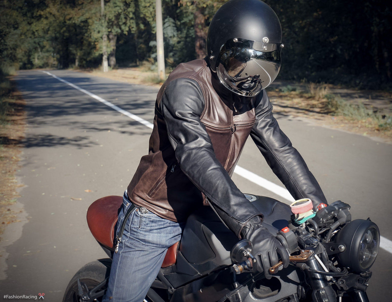 Men s Cafe Racer Jacket Brown Black Leather Handcrafted