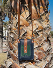 Mobile Bag - blue, brown, green leather