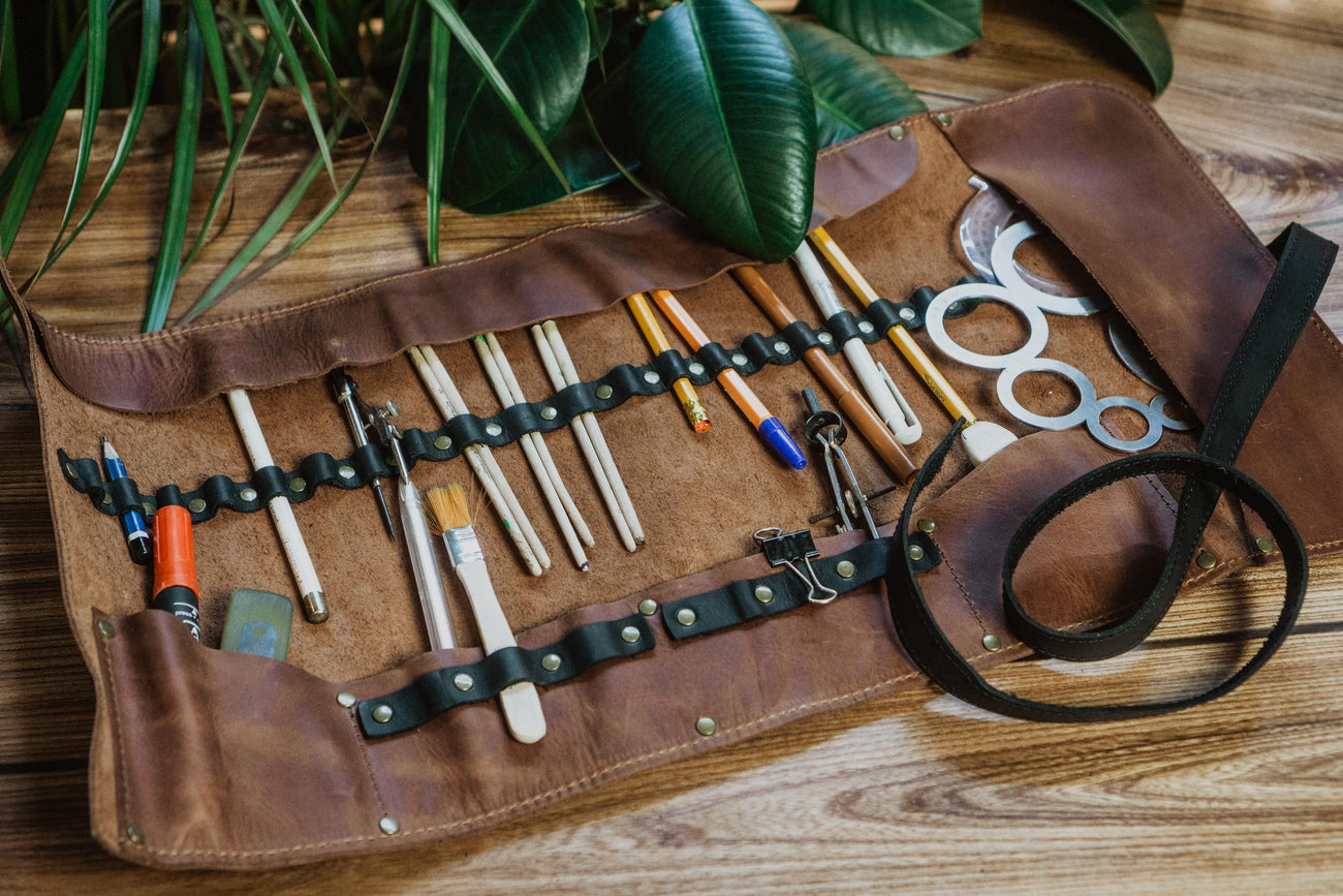 Drawing Case Large Artist Tool Roll Up | Leather drawing case