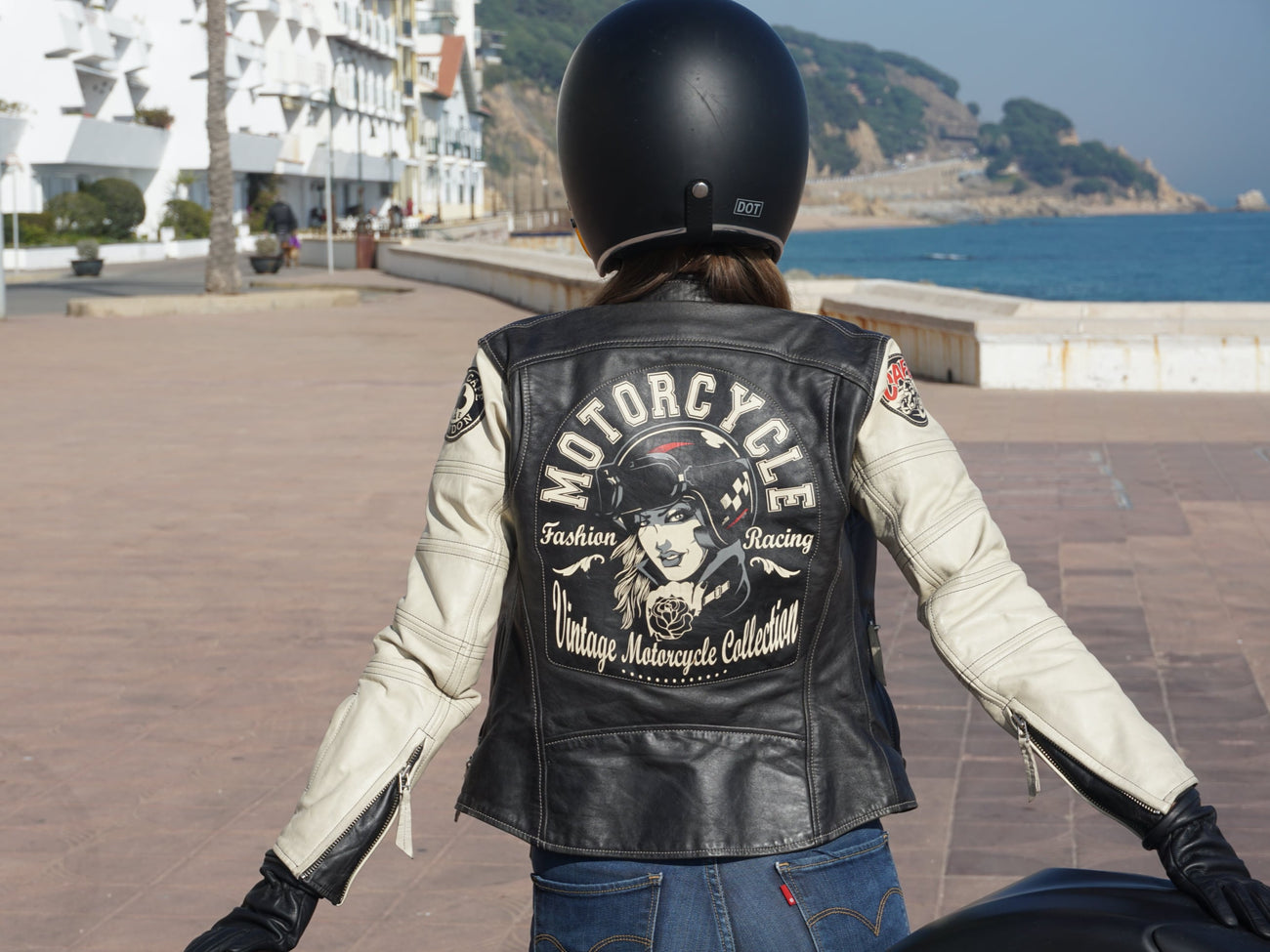 Women s Motorcycle Leather Jacket Cafe Racer Patches Personalized