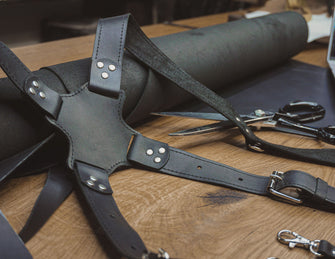 black camera leather harness
