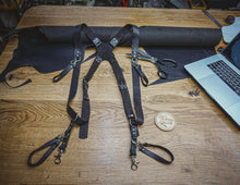 Dual Camera Harness, black leather camera strap