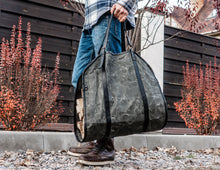 Waxed Canvas Log Carrier | Firewood Carrier with Leather Straps