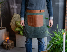 Waxed Canvas Half Apron | Apron With Leather Pockets And Straps | Handmade